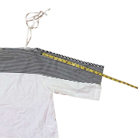 Isola Marras White Striped Tie Top Drop Sleeve Top Size 40 100% Cotton Blouse - Picture 4 of 7
